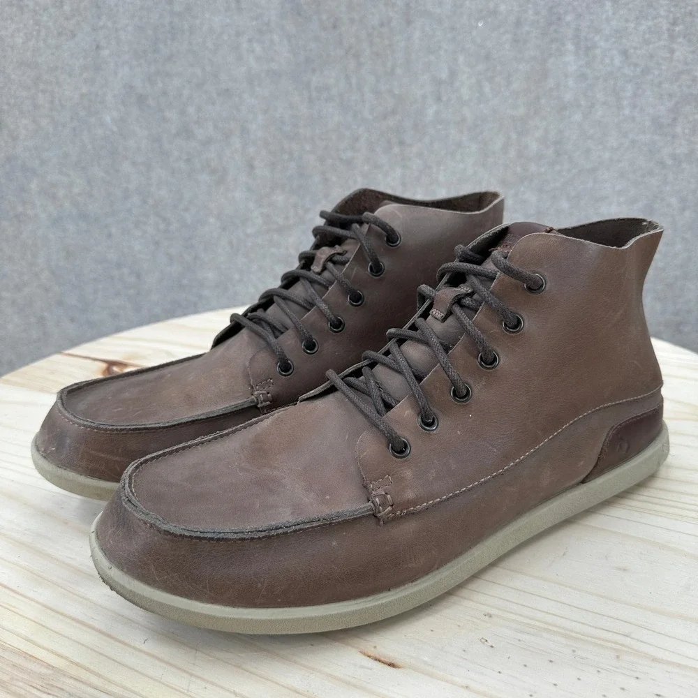 OluKai Nalukai Boots Chukka Mens 10.5 Brown Leather Waterproof Moc Toe
